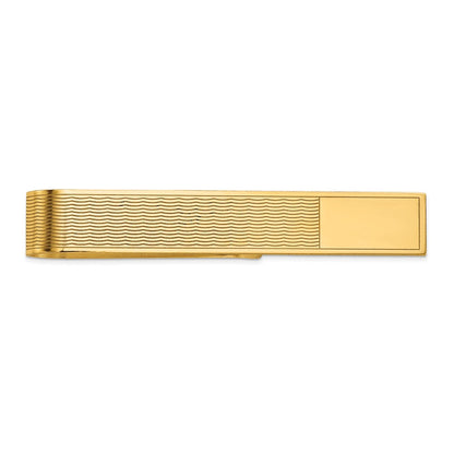 14K Yellow Gold Men's Grooved Engravable Tie Bar