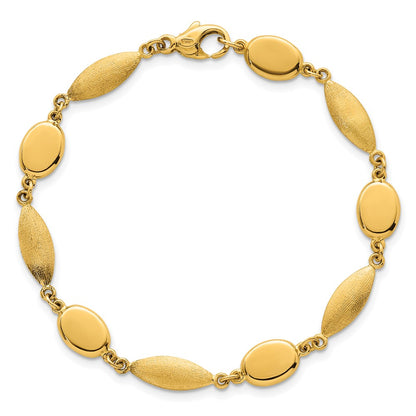 14K Yellow Gold Polished And Brushed 7.5mm Fancy Oval and Round Link 7.25 Inch Bracelet