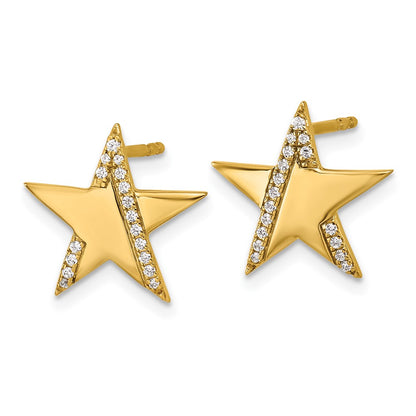 14K Yellow Gold Polished 1/8 carat Diamond Star Post Earrings