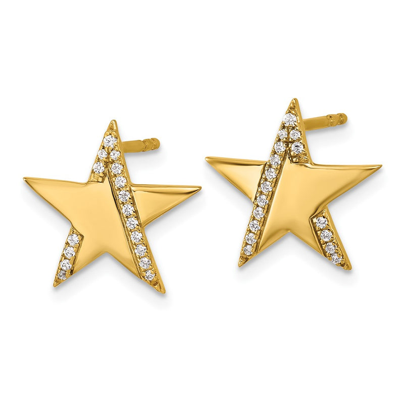 14K Yellow Gold Polished 1/8 carat Diamond Star Post Earrings