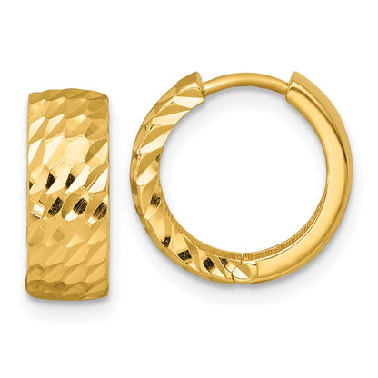 14K Yellow Gold Polished 5.0mm Diamond-cut Round Hinged Hoop Earrings