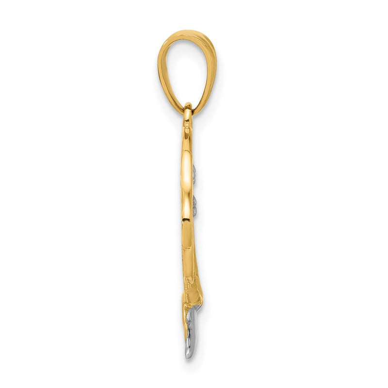 14K Yellow Gold with Rhodium Palm Tree Heart Pendant