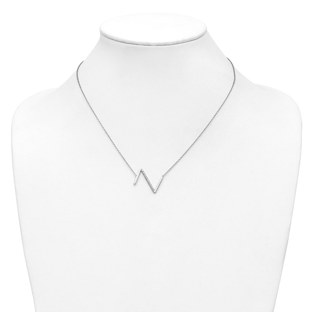 14K White Gold Sideways Diamond Initial Z 18 Inch Necklace