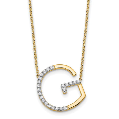 14K Yellow Gold Sideways Diamond Initial G 18 Inch Necklace
