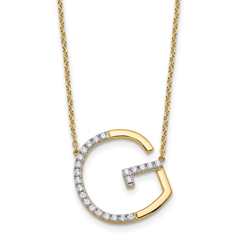 14K Yellow Gold Sideways Diamond Initial G 18 Inch Necklace