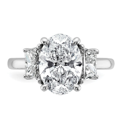 14K White Gold 4 carat Certified Lab Grown Diamond VS+ F+ Oval and Trapezoid Complete Three Stone Engagement Ring