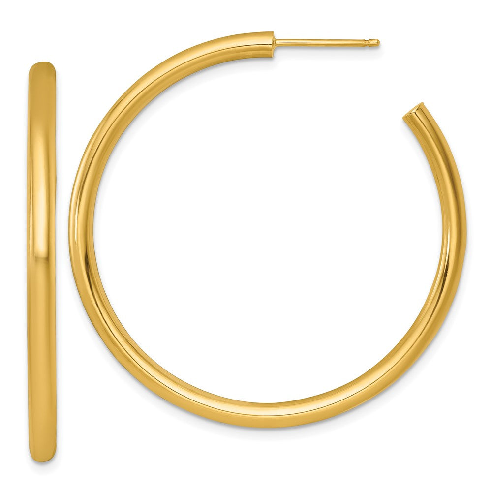 14K Yellow Gold Polished 3.0 x 45mm Tube C-Hoop Post Earrings