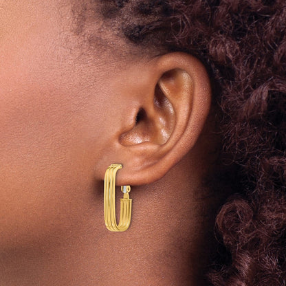 14K Yellow Gold 4.4x25mm Polished Oval Omega Back Tube Hoop Earrings