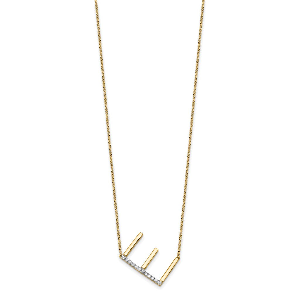 14K Yellow Gold Sideways Diamond Initial E 18 Inch Necklace