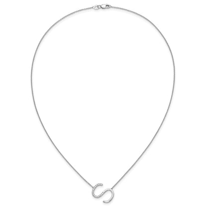 14K White Gold Sideways Diamond Initial S 18 Inch Necklace