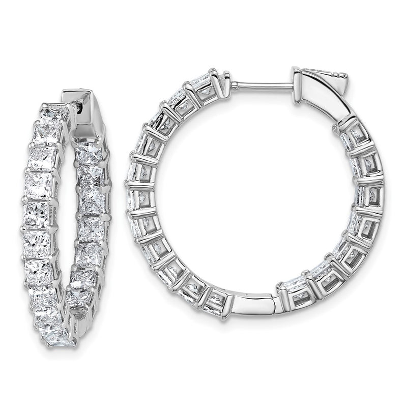 14K White Gold Inside/Outside Cert Lab Grown VS DEF Princess Diamond Hoop Earrings