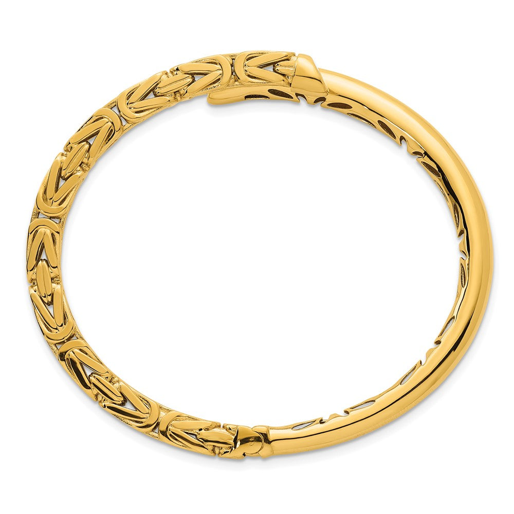 14K Yellow Gold Polished Fancy Byzantine 4.50mm Hinged Oval Cuff Bangle Bracelet