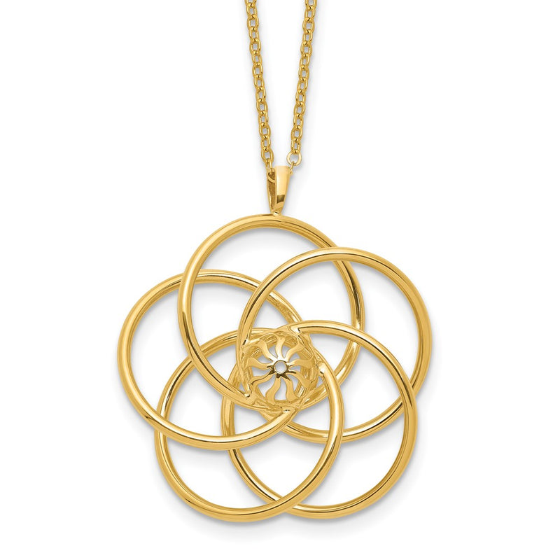 14K Yellow Gold Polished Floral Pendant 17 Inch Necklace