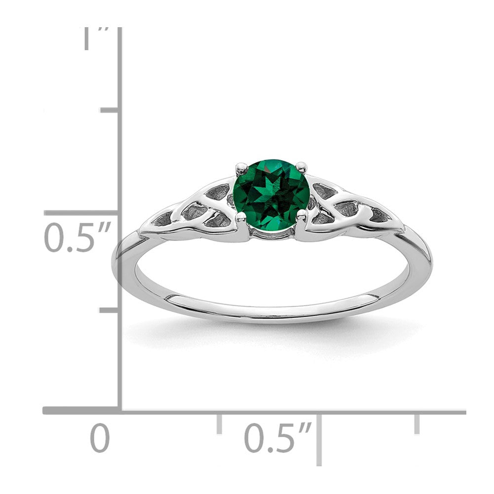 14K White Gold 4.5mm Round Lab Created Emerald Celtic Knot Ring