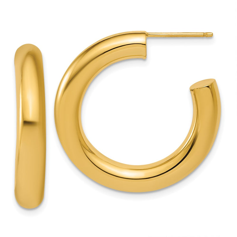 14K Yellow Gold Polished 5.0 x 30mm Tube C-Hoop Post Earrings