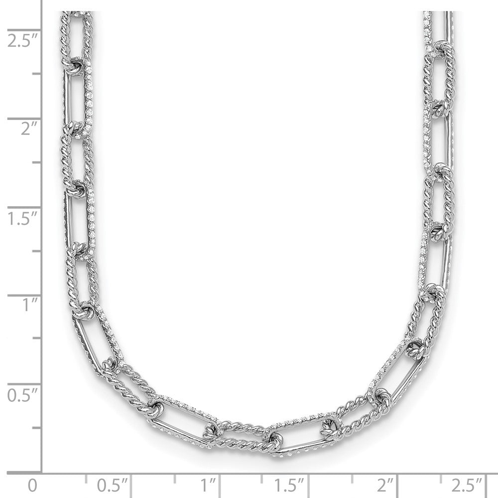 14K White Gold Polished and Twisted 1.44 carat Diamond Paperclip Link 18 Inch Necklace