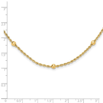 14K Yellow Gold Mirror Beads and Diamond-cut Rope Chain 7-Station 18 Inch Necklace