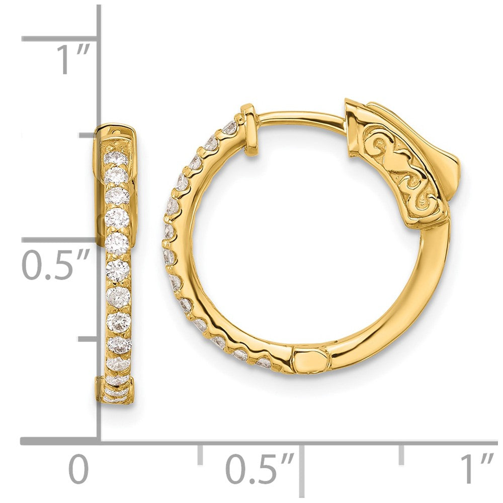 14K Yellow Gold .40 carat Diamond Round Hoop w/Safety Clasp Earrings