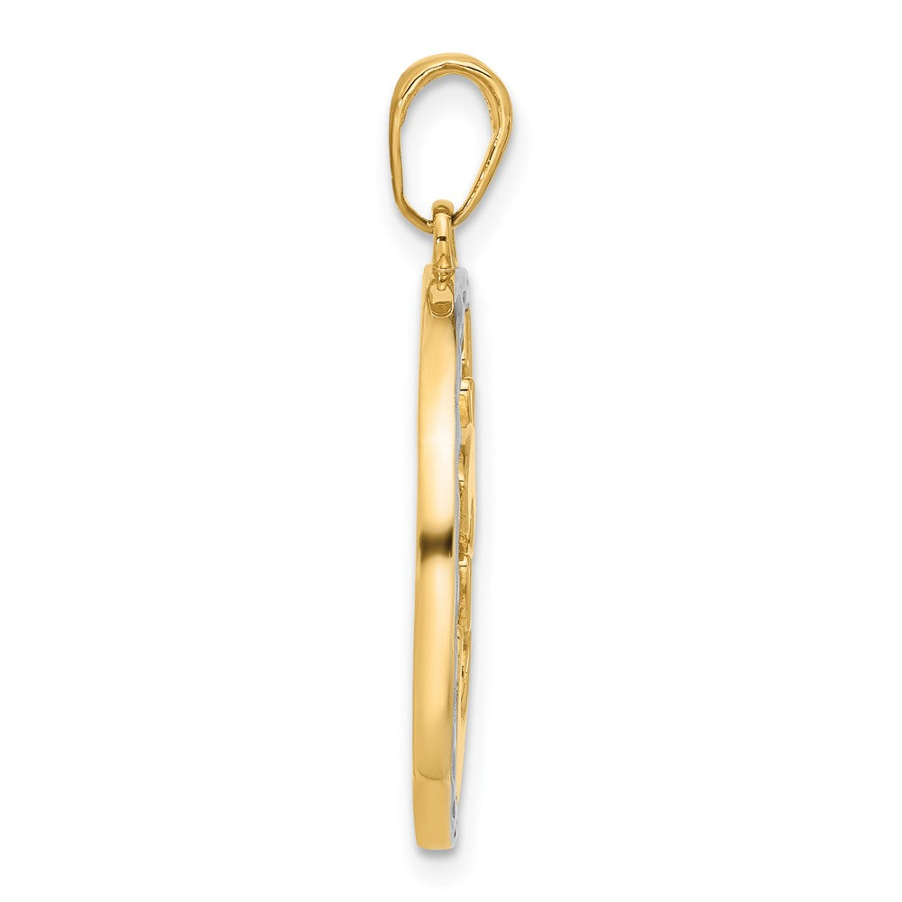 14K Yellow Gold and Rhodium Diamond-cut Om Symbol in Circle Pendant