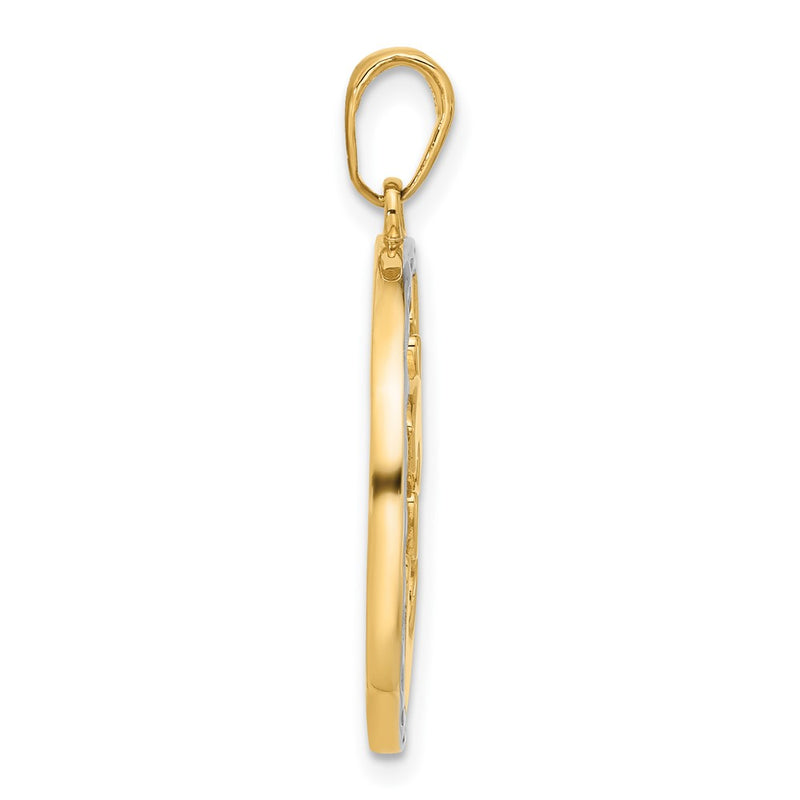 14K Yellow Gold and Rhodium Diamond-cut Om Symbol in Circle Pendant