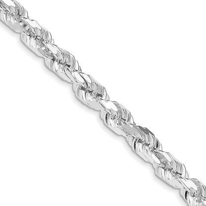 Sterling Silver Rhodium-plated 6.5mm Diamond-cut Rope 30 Inch Chain