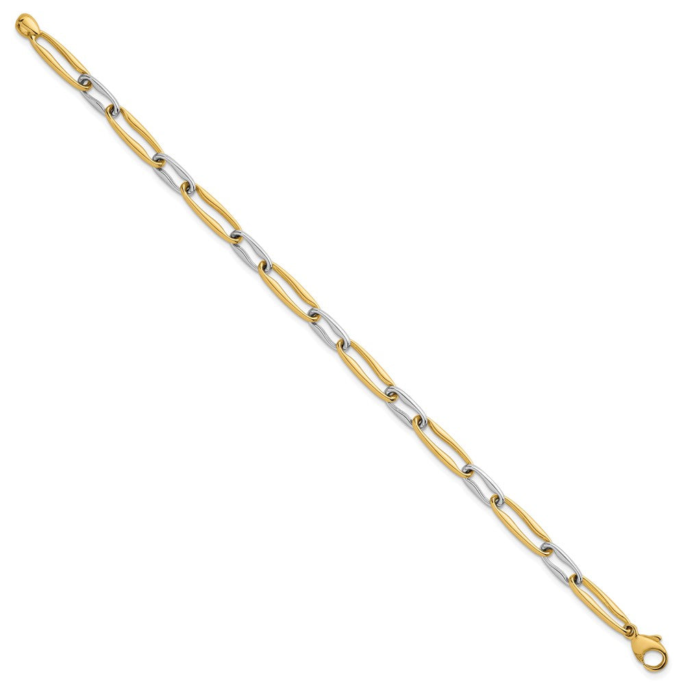 14K Two-Tone Gold Two-tone Polished 5.75mm Fancy Long Link 7.5 Inch Bracelet