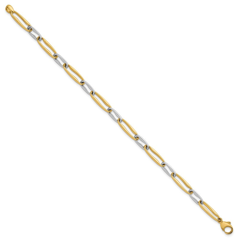 14K Two-Tone Gold Two-tone Polished 5.75mm Fancy Long Link 7.5 Inch Bracelet