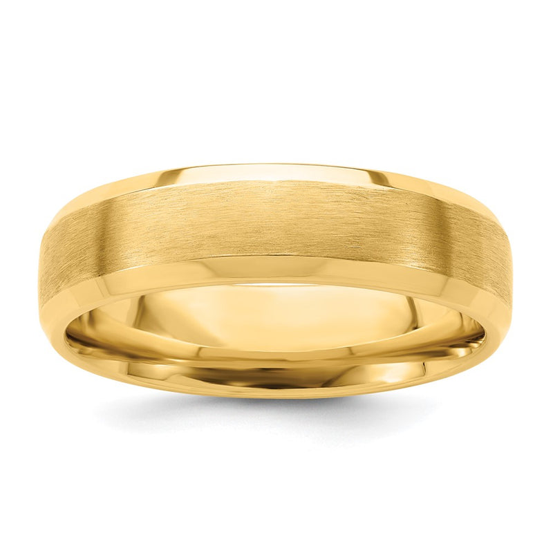 14K Yellow Gold 6mm Standard Weight Comfort Fit Brushed Satin with Polished Beveled Edge Wedding Band Ring
