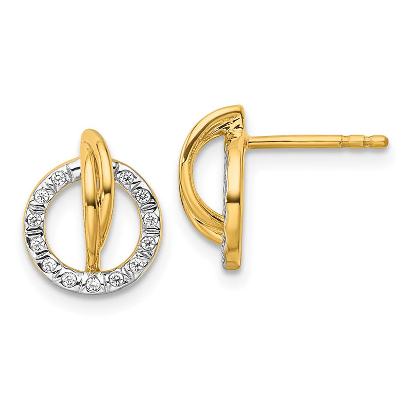 14K Yellow Gold Polished 1/10 carat Diamond Open Circle Drop Post Earrings