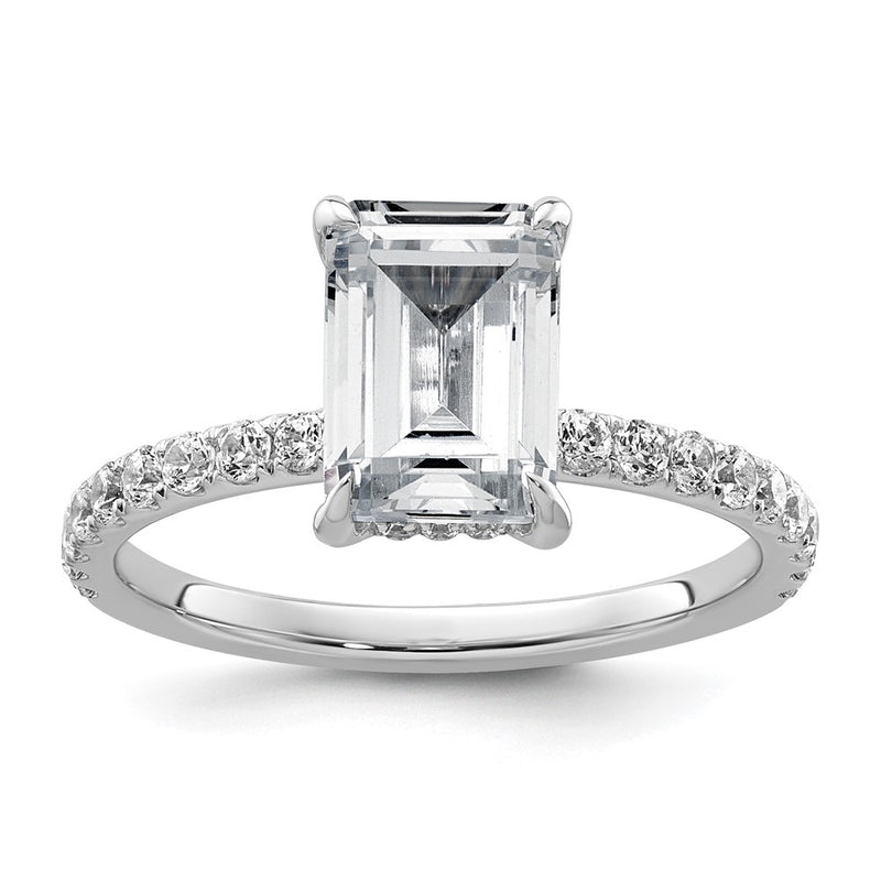 14K White Gold 2 3/8 carat Certified Lab Grown Diamond VS/SI+ G+ Emerald Complete Solitaire with Flair Engagement Ring