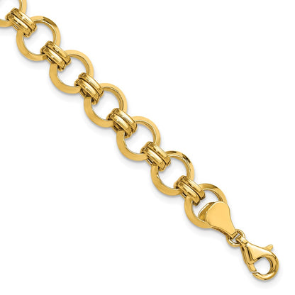 14K Yellow Gold Polished 9.4mm Fancy Circle Link 7.5 Inch Bracelet