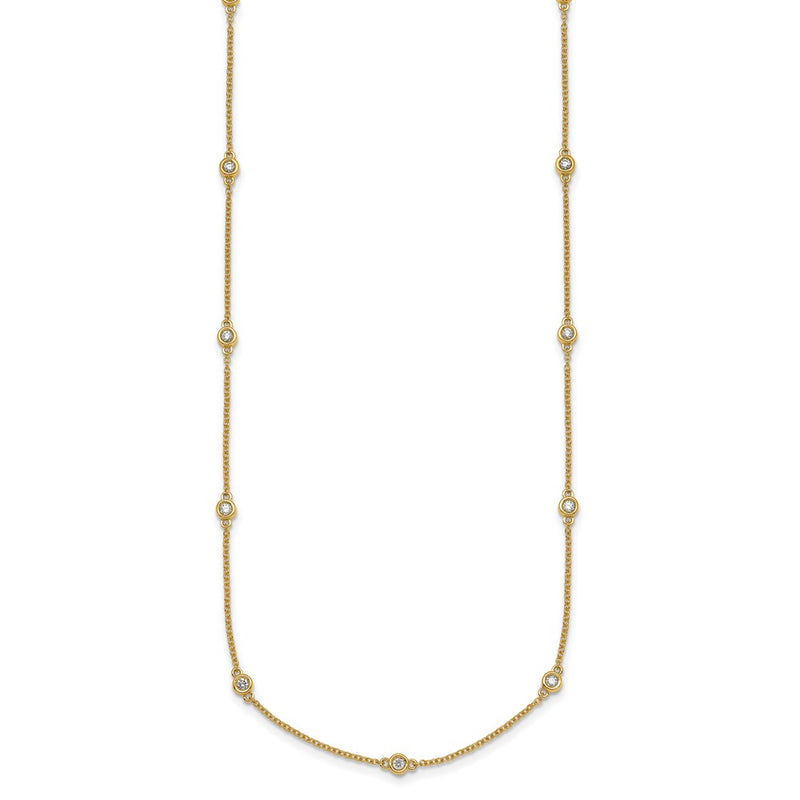 14K Yellow Gold Complete 3/8 carat Bezel-set Diamond and Cable Chain 17-Station 20 Inch Necklace