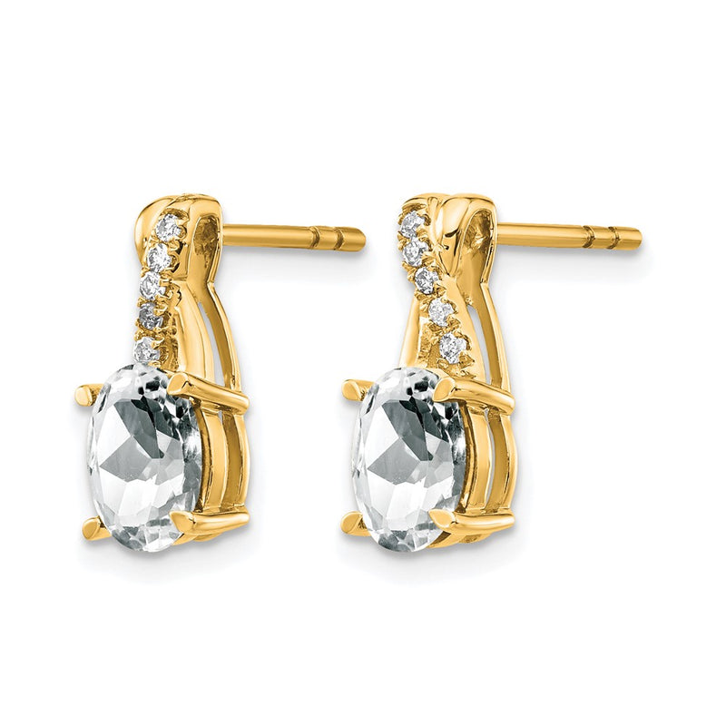 14K Yellow Gold 7x5 Oval April/ Topaz and Diamond Post Earrings