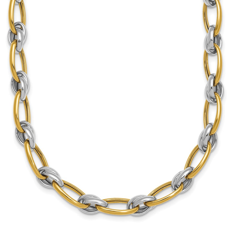 14K Two-Tone Gold Two-tone Polished 7mm Fancy Oval Chain 17.75 Inch Necklace