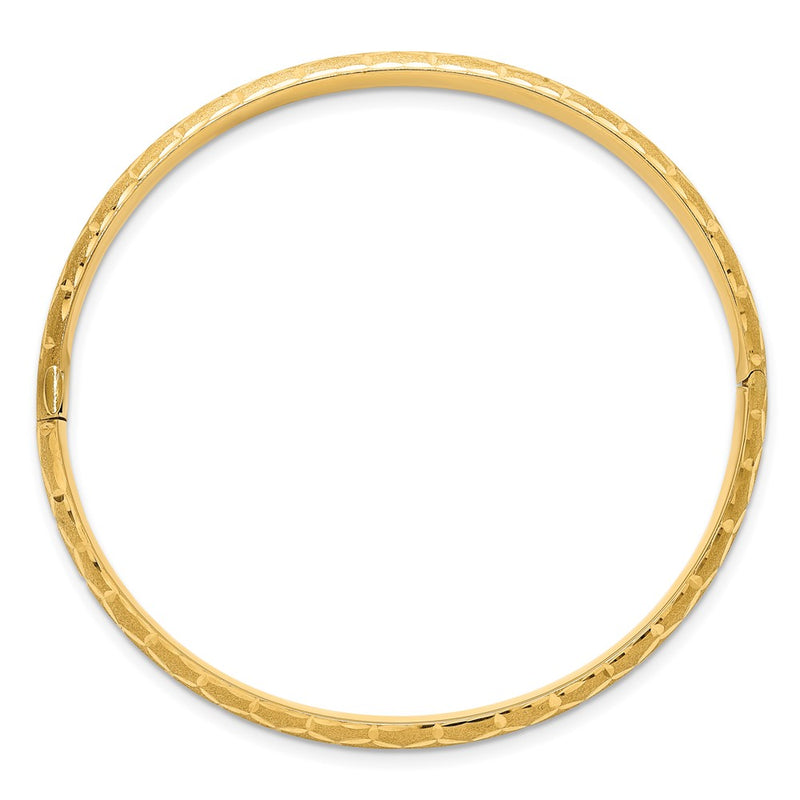 14K Yellow Gold Satin Diamond-cut 6.20mm Hinged Round Bangle Bracelet