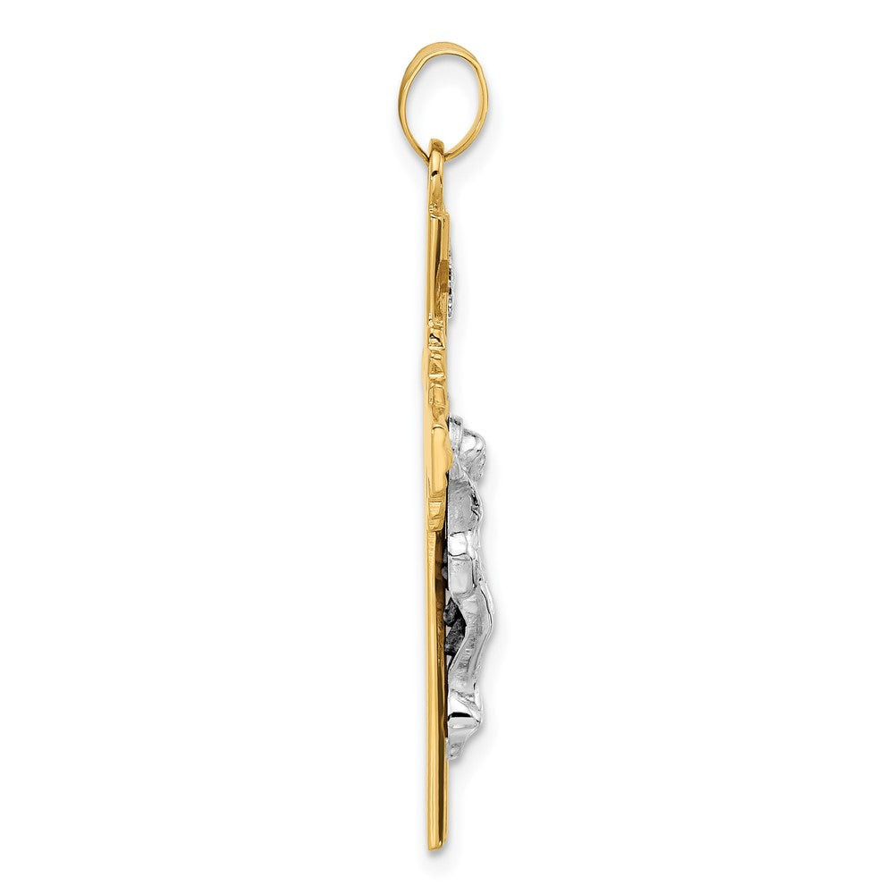 14K Two-Tone Gold Textured Hollow INRI Iona Crucifix Pendent