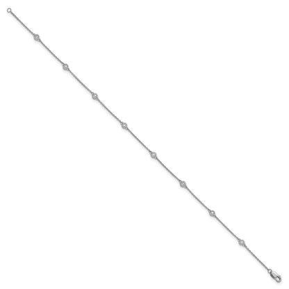 14K White Gold Complete 1/5 carat Bezel-set Diamond and Cable Chain 8-Station 9 Inch Anklet