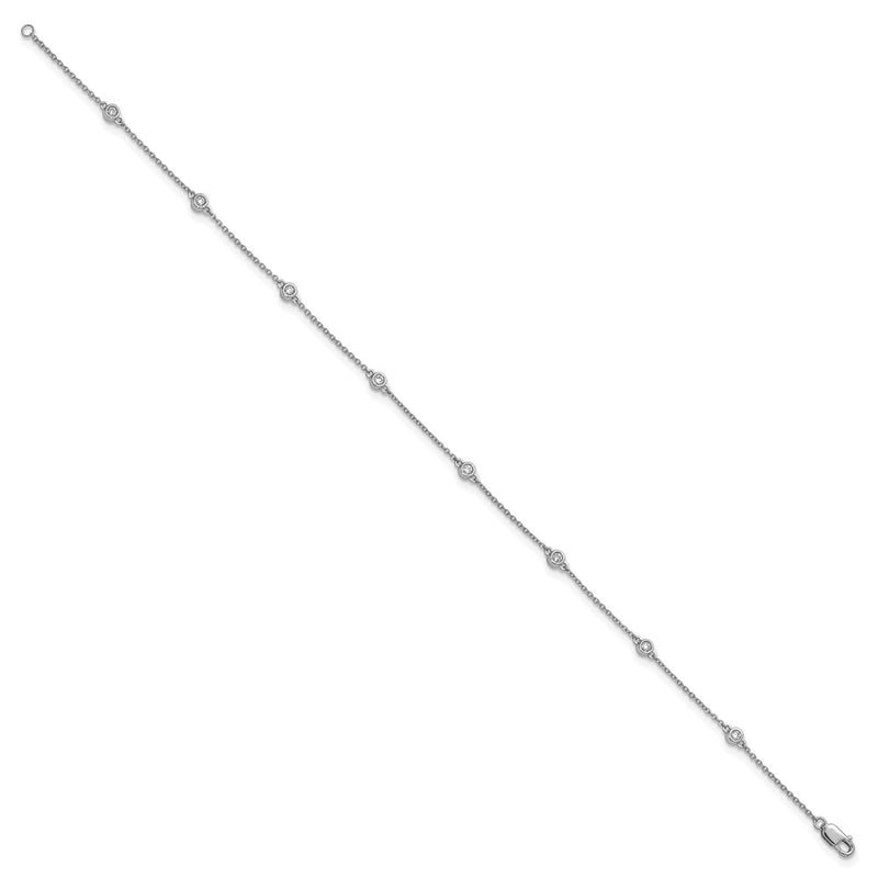 14K White Gold Complete 1/5 carat Bezel-set Diamond and Cable Chain 8-Station 9 Inch Anklet