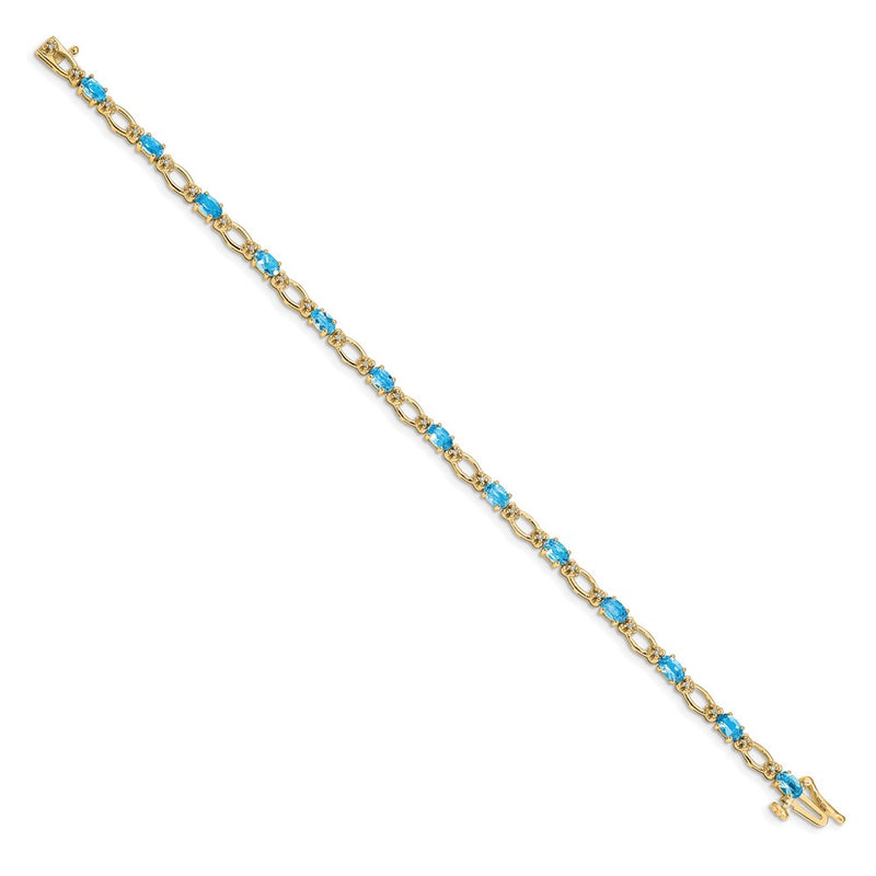 14K Yellow Gold Complete Diamond and Oval Swiss Blue Topaz Heart Accent 7 Inch Bracelet