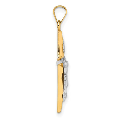 14K Yellow Gold with Rhodium Polished INRI Crucifix Cross Pendant