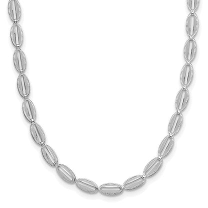 14K White Gold Polished/Textured Fancy Oval Link Necklace