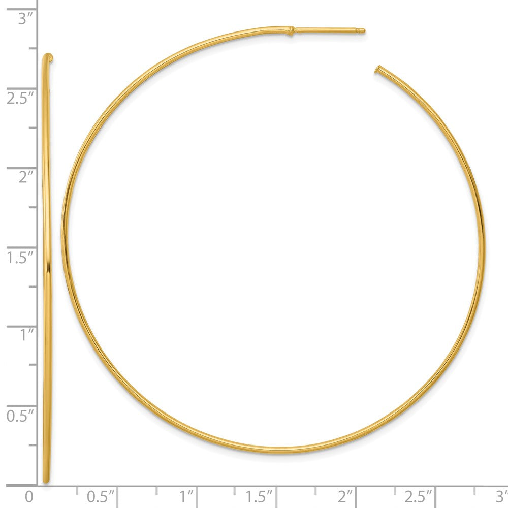 14K Yellow Gold Polished 1.2 x 70mm Solid C-Hoop Post Earrings