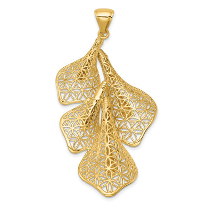 14K Yellow Gold Polished Filigree Calla Lily Flower Pendant