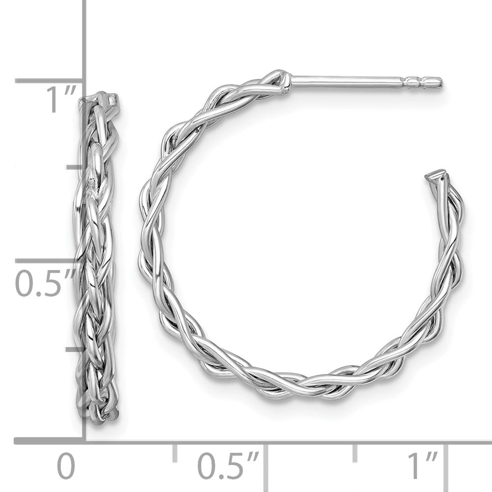 14K White Gold Rhodium-plated Polished Woven Braid 3 x 24mm C-Hoop Post Earrings