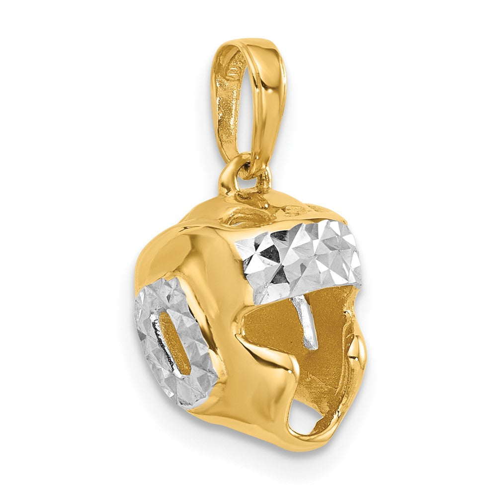 14K Yellow Gold and Rhodium Diamond-cut Wrestling Helmet Pendant
