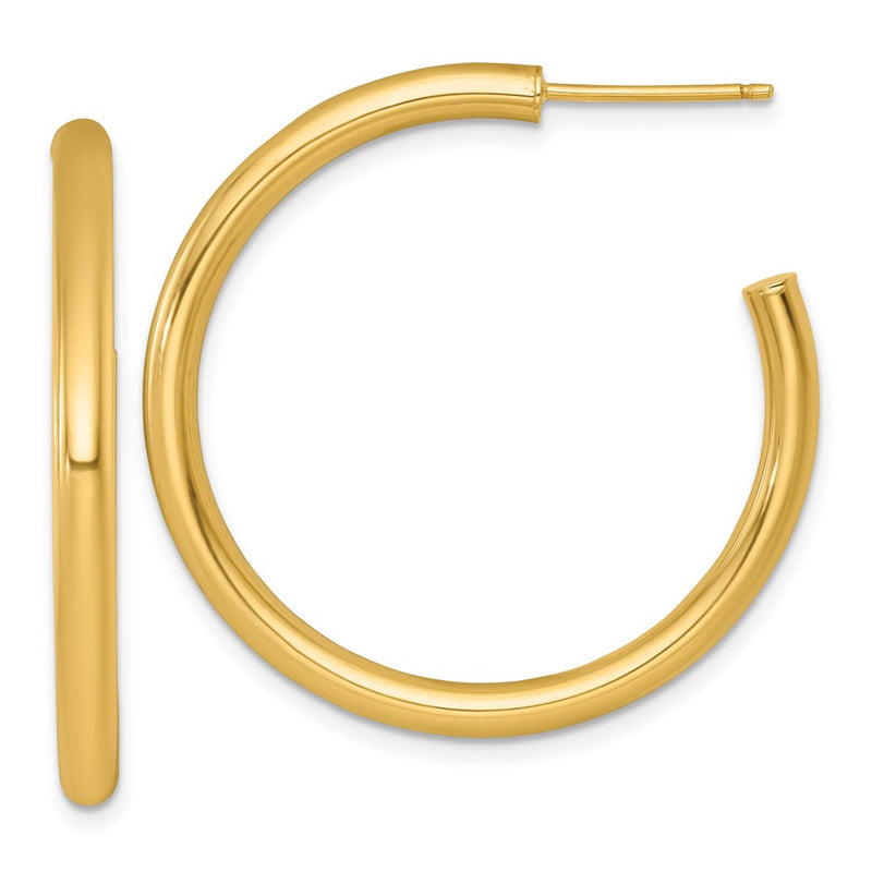 14K Yellow Gold Polished 3.0 x 35mm Tube C-Hoop Post Earrings