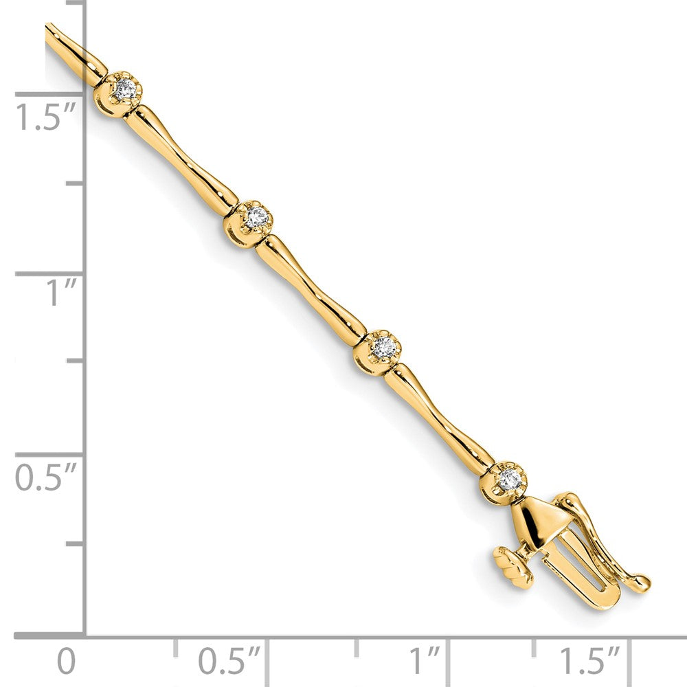 14K Yellow Gold Polished Complete 1/4 carat Diamond and Bar Link 7 Inch Bracelet