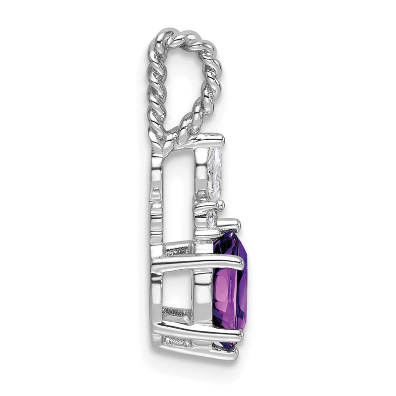 14K White Gold Diamond and 7x5 Oval February/Amethyst Twisted Chain Slide