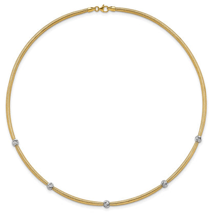 14K Yellow Gold Polished with Rhodium 5-Station Diamond-cut Beads 4mm Flexible Mesh 18 Inch Necklace