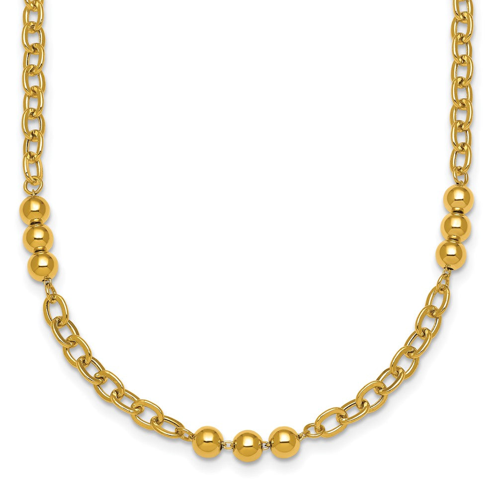 14K Yellow Gold Polished 3.5mm Fancy Beaded and Cable Link 18 Inch Necklace